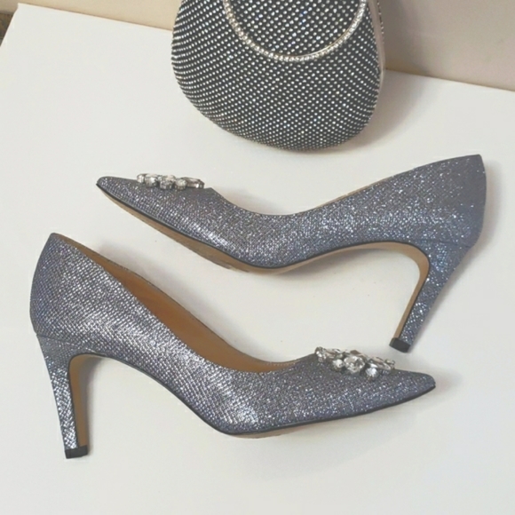Silver Glitter & Rhinestone Heels 8 EUC - Picture 4 of 9
